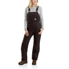 Gefütterte Latzhose für Damen aus gewaschenem Duck-Stoff