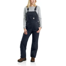 Gefütterte Latzhose für Damen aus gewaschenem Duck-Stoff