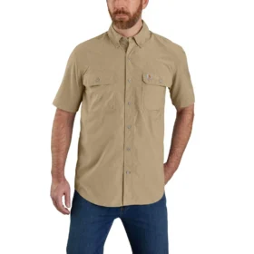 Herren-Hemd „Force Sun Defender™“ aus Chambray, lockere Passform, mit kurzen Armlingen – Sonnenschutz-Hemden