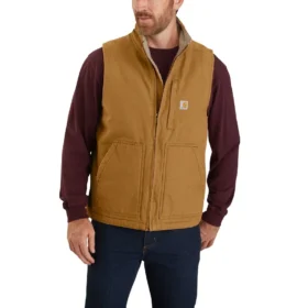 Herren-Weste aus gewaschenem Duck-Stoff mit Sherpa-Futter und Stehkragen