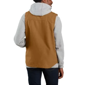Herren-Weste aus gewaschenem Duck-Stoff mit Sherpa-Futter und Stehkragen