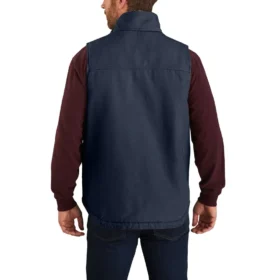 Herren-Weste aus gewaschenem Duck-Stoff mit Sherpa-Futter und Stehkragen