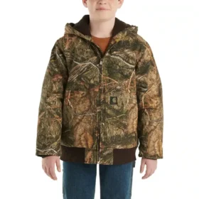 Jungen-Kapuzenjacke aus Canvas mit Reißverschluss und Isolierung im Camouflage-Design (Kinder/Jugend)