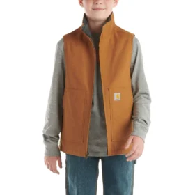 Jungen-Weste aus Canvas mit Reißverschluss vorne und Sherpa-Futter
