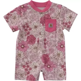 Kurzarm-Henley-Strampler mit Blumentransfer und Taschen für Mädchen (Baby)