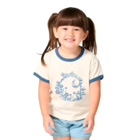 Kurzärmeliges „C“-Ringer-Hemd mit Blumenmuster für Mädchen (Kinder/Kleinkinder/Jugendliche)