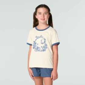 Kurzärmeliges „C“-Ringer-Hemd mit Blumenmuster für Mädchen (Kinder/Kleinkinder/Jugendliche)