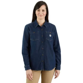 Langarm-Hemd für Damen aus mittelschwerem Denim in lockerer Passform