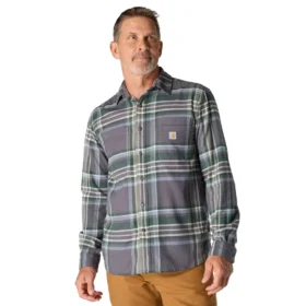 Rugged Flex™ – Langarm-Karo-Hemd aus mittelschwerem Flanell mit lockerer Passform
